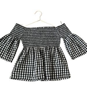 Hollister Gingham Off-the-Shoulder Peplum Top - Size Medium